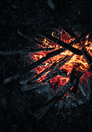 Fire, Bonfire, Coals, Dark, Firewood HD phone wallpaper