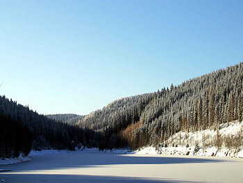 panorama, blue, sky, nature, mountains, ice, tree HD wallpaper