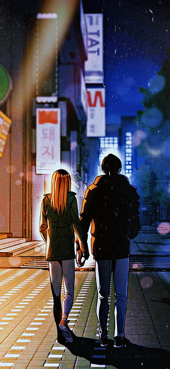 Anime Boy & Anime Girl, red, standing, art, couple, Anime-boy, anime-girl HD phone wallpaper