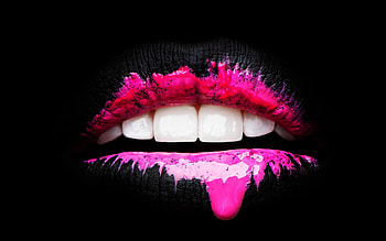 Pink, black, poster, lips, tooth HD wallpaper