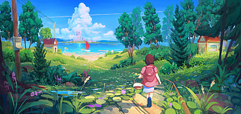 Spring, Anime, Original, Child, Fantasy, Lake, Tree HD wallpaper