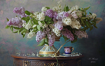 Lilac, Mug, Style, Still life, Ink HD wallpaper