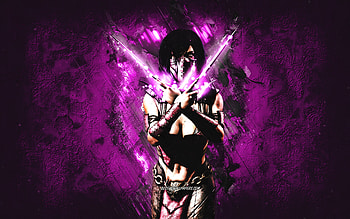 Mileena, Mortal Kombat Mobile, Mileena MK Mobile, Mortal Kombat, purple stone background, Mortal Kombat Mobile characters, grunge art, Mileena Mortal Kombat HD wallpaper