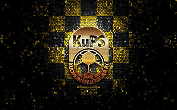 Kuopion Palloseura FC, glitter logo, Veikkausliiga, yellow black checkered background, soccer, finnish football club, KuPS FC logo, mosaic art, football, KuPS FC HD wallpaper