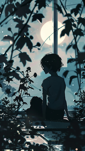 Moonlit Sorrow, sad anime, sad, aesthetic anime HD phone wallpaper