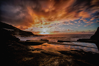 Backlit Dusk Dawn Seashore , seashore, dusk, dawn, nature HD wallpaper