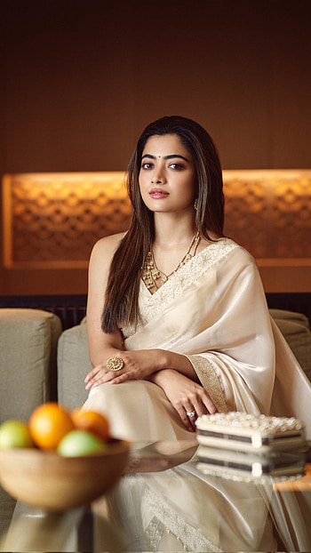 Rashmika Mandanna, sari, dress, pretty, bollywood, india, cute HD phone wallpaper