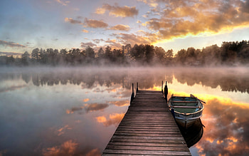 Pier and Boat, Lakes HD wallpaper