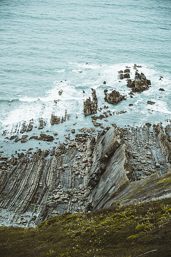Nature, Sea, Waves, Rock, Coast, Moss HD phone wallpaper