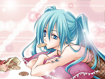 Hatsune Miku, awesome, cute, necklace, cookie, vocaloid, beauty, nice, miku, brown, vocaloids, hatsune, aqua eyes, bubble, sexy, bag, sweets, twintail, blues, hot, girl, aqua, beautiful, diva, pillow, pink, anime, pretty, aqua hair, cool, idol, virtual HD wallpaper