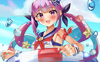 Minato Aqua, purple hair, Virtual YouTuber, VTuber, artwork, manga, Minato Aqua channel HD wallpaper