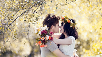 Love Couples With Flowers, couple, flowers, love HD wallpaper