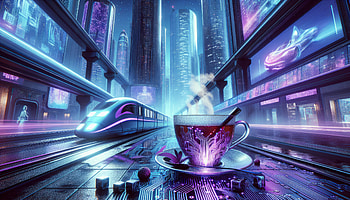 Futuristic City Earl Grey Tea, earl grey tea, futuristic city, neon lights, teacup, train HD wallpaper