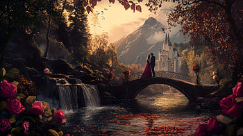 Romantic Couple in Enchanted Scenery - Ultra, couple, Romantic, romantic scenery, landscape, bridge HD wallpaper