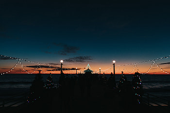 Lights, Dark, Pier, Silhouettes, Garland, Garlands HD wallpaper