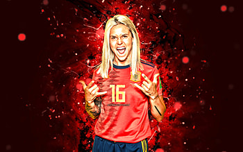 Maria Leon, , 2022, red neon lights, Spain Womens National Football Team, fan art, soccer, womens football, Spanish womens football team, Maria Leon HD wallpaper