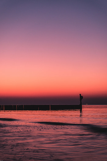 Nature, Sunset, Sea, Horizon, Pier, Loneliness HD phone wallpaper