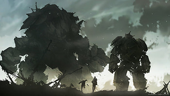 Golem vs Mech, Mech warfare, Epic battle, Exhilarating confrontation HD wallpaper