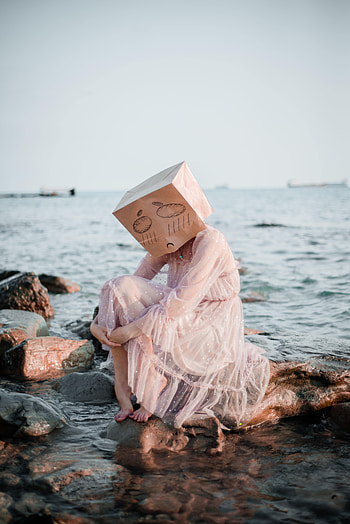 Stones, Sea, Miscellanea, Miscellaneous, Sadness, Girl, Mask, Sorrow HD phone wallpaper