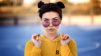 Moustache, glasses, lady, pretty HD wallpaper