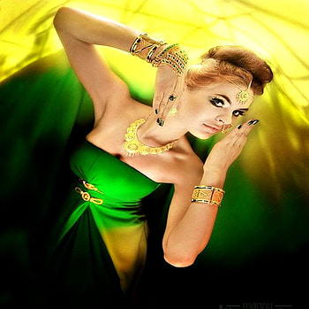 BEAUTY IN GREEN, YELLOW LIGHTS, jewerly, light, lights, yellow, green, dress, woman, beauty HD wallpaper