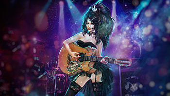 Singer, blue, guitar, girl, alexandra cvetkova, purple, instrument, fantasy, tigrsasha HD wallpaper