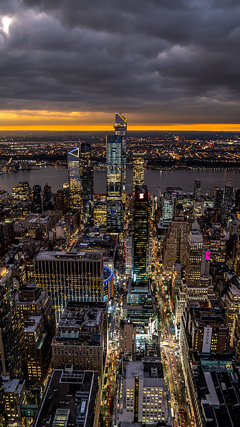 Travels, Skyline, Aerial view, Night HD phone wallpaper