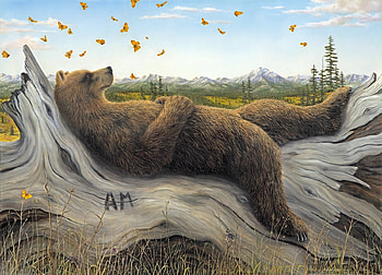 Sleeping, painting, art, urs, butterfly, bear, pictura, robert bissell, sleep HD wallpaper