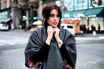 Beautiful girl, model, street, winter HD wallpaper
