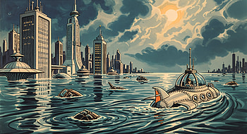Sunlit Flood: Submerged Metropolis — Ultra, flood, submarine HD wallpaper