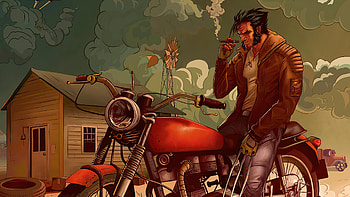 Biker Wolverine, wolverine, superheroes, artwork, artist, deviantart HD wallpaper