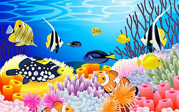 Under the Sea, sea, fish, cartoon, corals HD wallpaper