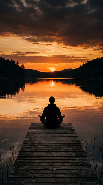 lake, silhouette, meditation HD phone wallpaper