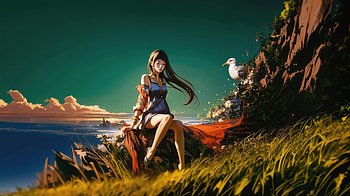 Anime Girl At Scenic Seaside Cliff, anime-girl, sea, cliff, clouds, cloud, artist, artwork, art, digital-art, ai, deviantart HD wallpaper