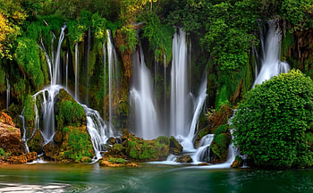 que vegetation, Rocky river, Kravice Waterfalls, Nature HD wallpaper