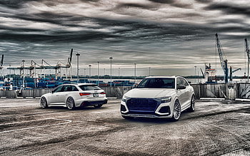 Audi RS Q8, Audi RS6, 2021, front view, exterior, new white RS Q8, new white RS6, RSQ8, tuning RS6, German cars, Audi HD wallpaper
