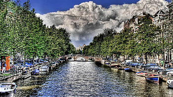 Cities, Rivers, Sky, Clouds, Boats, Ripples, Ripple, Bridge, r HD wallpaper