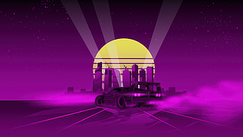 Dark Purple Ferrari Artistic Moon Retro Wave Vaporwave HD wallpaper