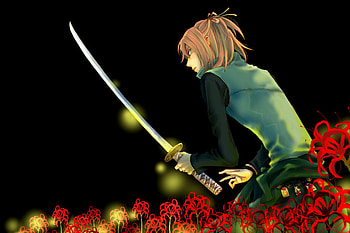 Raikuo Shimizu, samuri, flowers, raiko, pink hair HD wallpaper