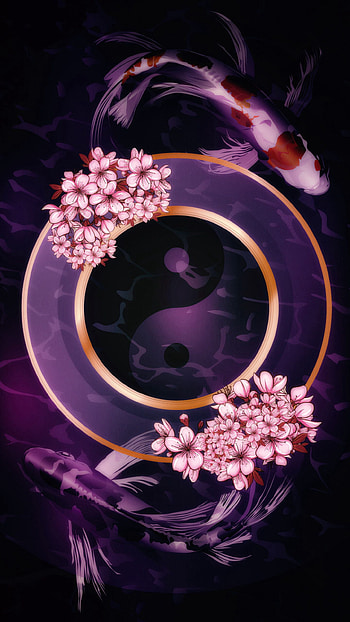Flowers, Art, Fishes, Sign, Yin Yang HD phone wallpaper