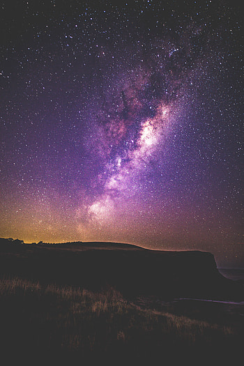Nature, Grass, Stars, Night, Violet, Starry Sky, Purple, Hill HD phone wallpaper