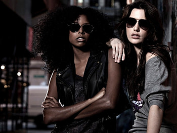 Two of a kind, chilling, girls, brunettes, sunglasses HD wallpaper