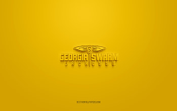 Georgia Swarm, creative 3D logo, yellow background, National Lacrosse League, 3d emblem, American box lacrosse team, NLL, Georgia, USA, 3d art, lacrosse, Georgia Swarm 3d logo HD wallpaper