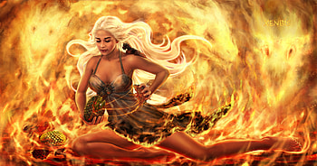 Birth of dragons, golden, daenerys targaryen, xenbis, art, girl, mother of dragons, fantasy, luminos, princess, fire, game of thrones, birth HD wallpaper