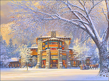 Christmas at the Ahwahnee Hotel, winter, ahwahnee, snow, christmas, hotel, trees, yosemite HD wallpaper
