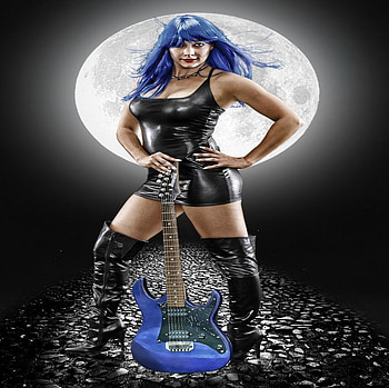 Moonlight, full moon, moon, quitar, babygirl HD wallpaper