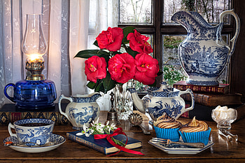 Still life, Cakes, Flowers, Cup, Book, Window HD wallpaper
