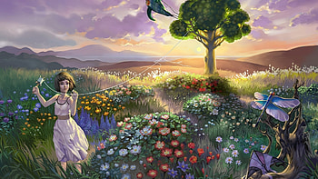 Girl in Nature, Flowers, Painting, Girl, Spring HD wallpaper