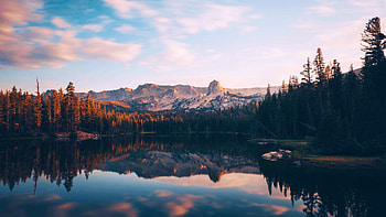 Eastern Sierras, California, clouds, trees, sky, water, rocks, usa, reflections HD wallpaper