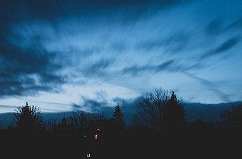 Trees, Sky, Night, Twilight, Dark, House, Dusk, Outlines HD wallpaper